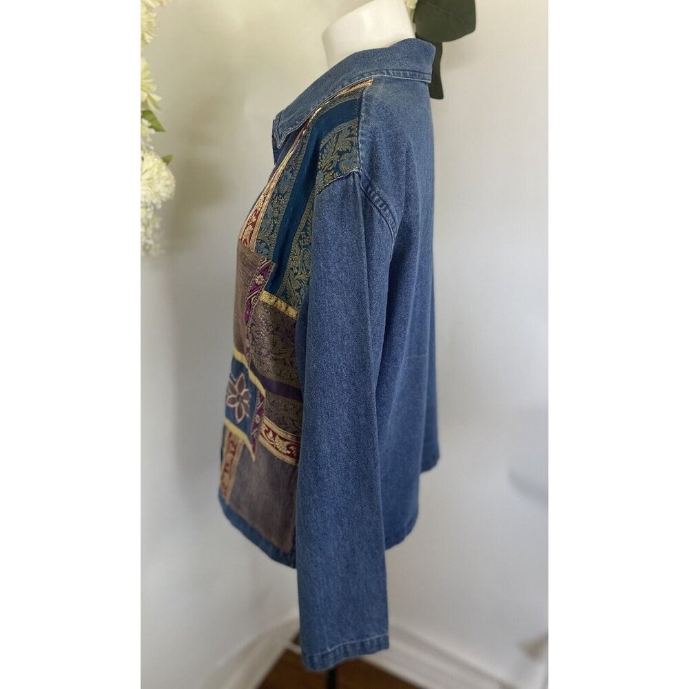 Bedford Fair Lifestyles Jean Shirt Jacket w Embroidery Appliques Beads Sz L Vtg - Picture 10 of 16